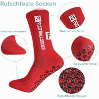 Apricitie 5 Paare Fußball Socken, 39-46 Fußballsocken Anti Rutsch, Rot – Ansicht 5