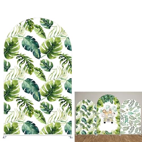 Jungle Green Palm Leaves Arch Backdrop Stand Covers for Parties Arched Stretchy Fabric Cover Wild...
