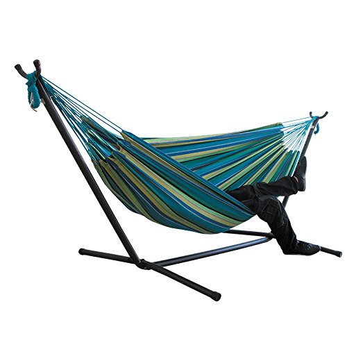 AdventureLab Cotton Hammock with Space Saving Steel Stand, Beach Hammock, Garden Hammock, Camping Hammock, swing, garden swing (450 lb Capacity - Premium Carry Bag Included)