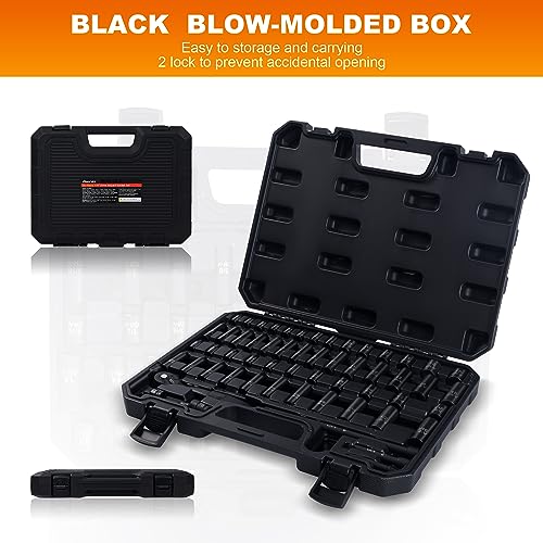56-Piece 1/4" Drive Socket Set, SAE (5/32"-9/16") & Metric (4mm-15mm), Deep & Shallow, 72-Tooth Ratchet Wrench, Extension Bars, 3/8" F to 1/4" M Reducer, Universal Joint & Power Drill Adapter by Reniteco - Image 6