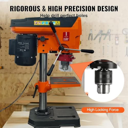 Image of VOLTZ VZ-DP16 1.8-Amp 8-Inch 9-Speed Cast Iron Bench Drill Machine Benchtop Drill Press For Wood Working With Led Light Black /Orange (400W, 0.62 Inches)