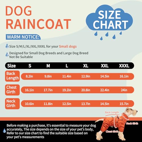 BRKURLEG Hunde-Regenmantel für kleine und mittelgroße Hunde, Regenmantel für kleine Hunde mit integriertem Geschirr, 4 Beine, Orange, Größe M