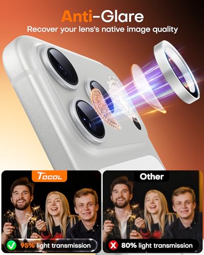 Image of TOCOL Camera Lens Protector for iPhone 17 Pro Max /iPhone 17 Pro Tempered Glass HD Individual Scratch Resistant Camera Cover Accessories Case Friendly 2 Pack(Silvery)