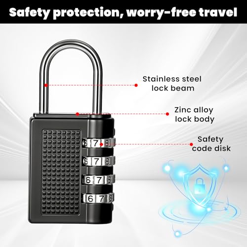 Image of 8 Pcs Combination Lock 4 Digit Resettable Padlock Heavy Duty Cabinet Lock for Gym School Locker Toolbox Employee Fence Gate Hasp Locker Reel Storage Door