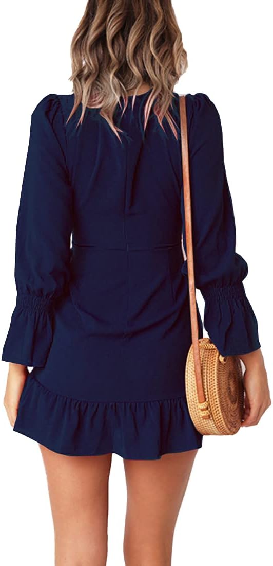 WEEPINLEE Womens Long Sleeve Round Neck Ruffles Wrap Dresses Party Dress - Image 3