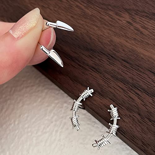 Minimalist Knife Real 925 Sterling Silver Little Stud Earrings for Women Men Tiny Small Cartilage Tragus Simple Post Pin Hypoallergenic Pierced Ear Halloween Jewelry Gifts Birthday Her Daughter Xmas2
