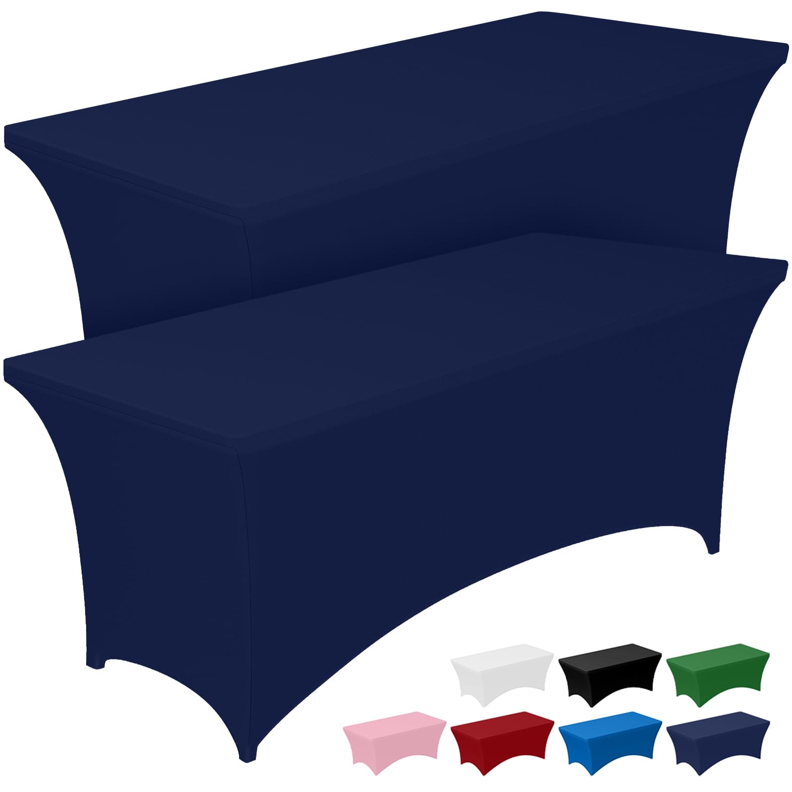 Pureegg Spandex Table Cloth 6ft - 2 Pack, Fitted and Tight Tablecloth for Rectangle Table, Wrinkle-Free and Stretch Table Cover for Party, Wedding, Banquet and Birthday, [183Lx76Wx76H] cm, Navy Blue