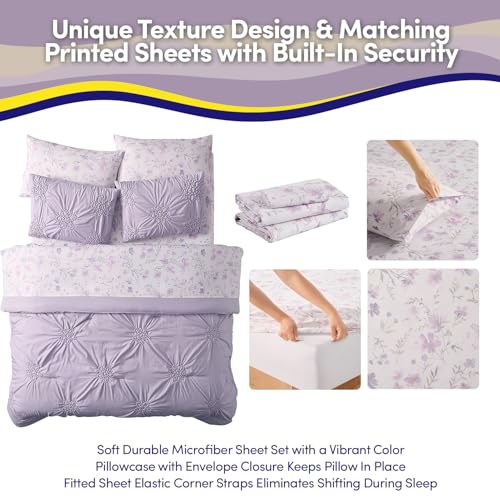 Image of Floral Pintuck Comforter Set Full Size - Bed in a Bag with Sheets, Pillowcases & Shams - Soft Stylish Sports Bedding - All Season Boys Basketball Bed Set