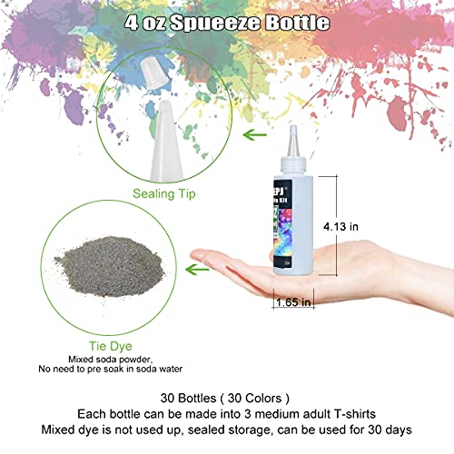 30 Colors Tie Dye DIY Kit,Textile Manual Dyeing Projects,One Step Fabric Dye kit(30 X120ml Squeeze Bottles)