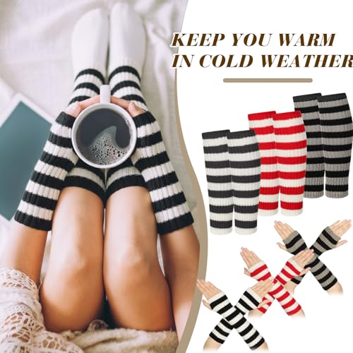 Image of Therwen 6 Pairs Knit Leg Warmers Arm Warmers Set for Women Cable Knit Leg Warmers Knee Warmers Thigh High Socks