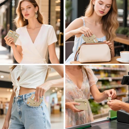 Image of Small Wallets for Women Slim Minimalist Bifold Credit Card Holder | Compact Zipper Coin Purse for Ladies RFID Blocking Mini Travel PU Leather Card Case Gifts for Mom, Khaki