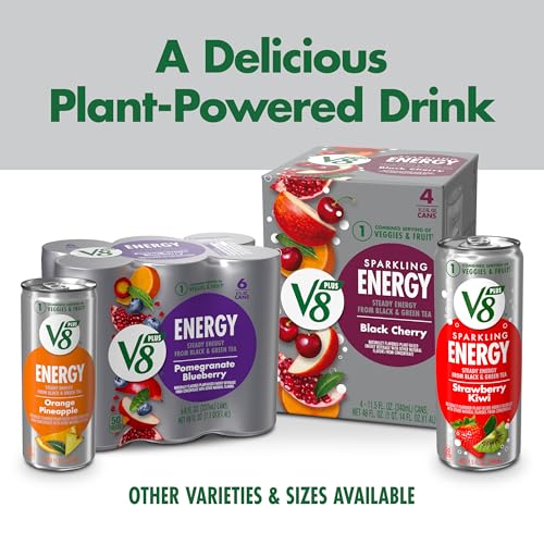 Image of V8 +Energy Sparkling Black Cherry Juice Energy Drink, 11.5 fl oz Can (12 Pack)