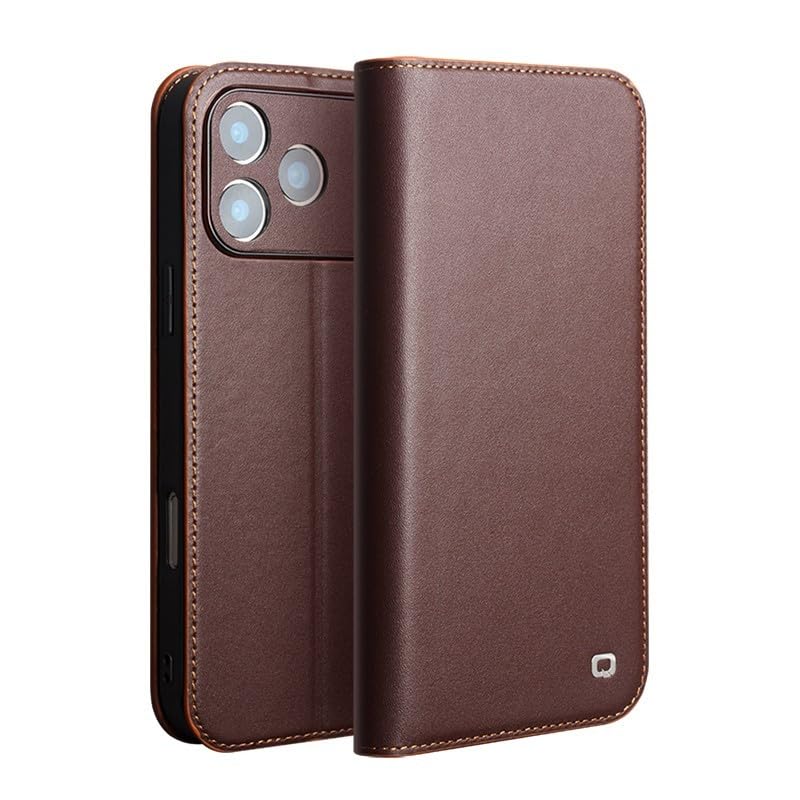 Étui compatible avec iPhone 17 marron anti rayure avec clapet magnétique robuste