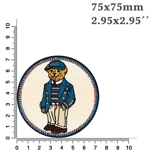 Image of Teddy Bear Sticker Embroidered Patch Teddy in Suit | Children Toys Emblem for All Fabrics | Iron-on Patch for Children Clothes | Repair Clothing Patches | 2.95x2.95 in