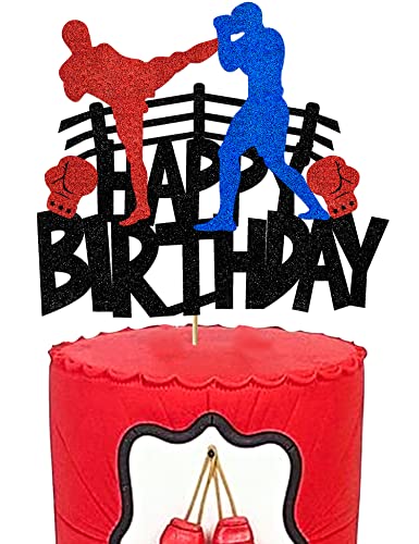 Boxing Cake Topper Decorations Boxing Birthday Cake Toppers For Boys Men Glitter Boxing Theme Happy Birthday Decorations Party Supplies #TOP25