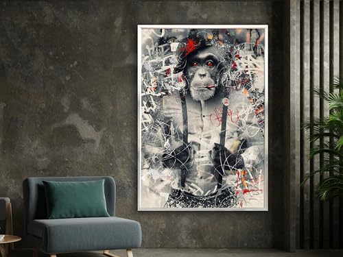 Grande décoration murale homme-singe graffiti sur toile 80 x 120 cm