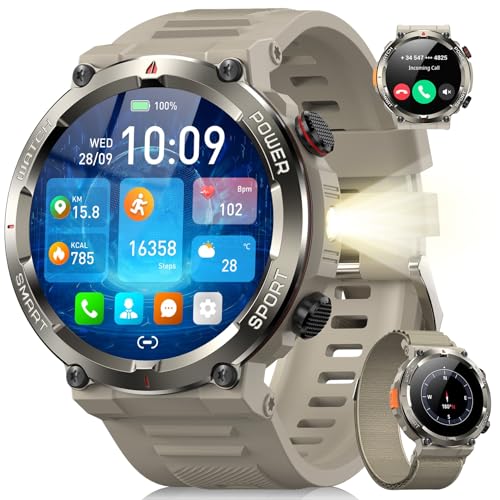 Blackview Reloj Inteligente Hombre con Linterna y Brújula, 1,45' Smartwatch con Llamadas Bluetooth, Pulsómetro, Oxímetro, Monitor de Sueño, Podómetro, 100+ Modos Deportivos, Batería Grande de 960 mAh