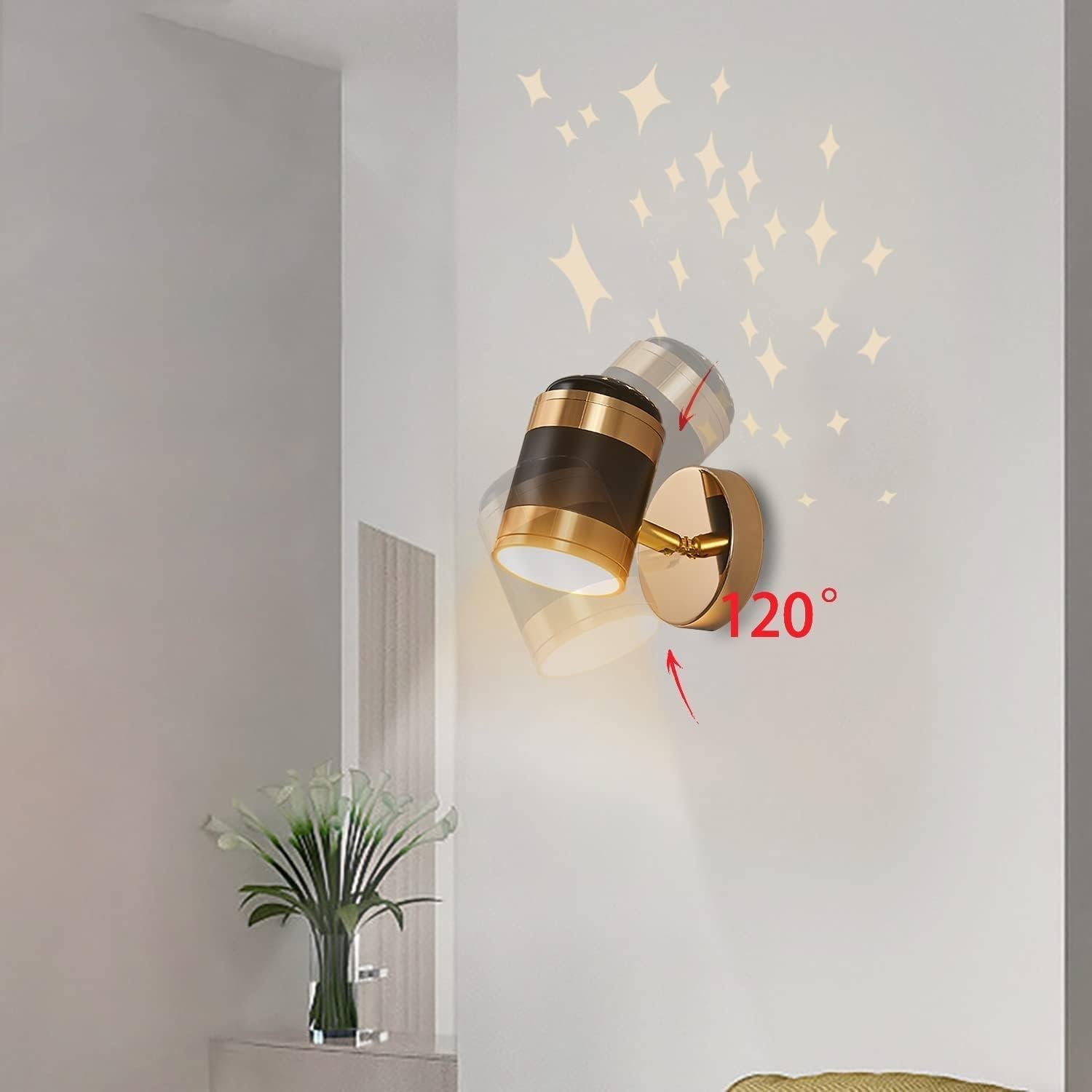 Nowoczesne lampy ścienne LED o zmiennej intensywności z projekcją gwiazd lampka nocna do pokoju dziecięcego