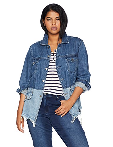 Lucky Brand Women's Plus Size Pieced Waisted Trucker Jacket, BOLGART, 2X