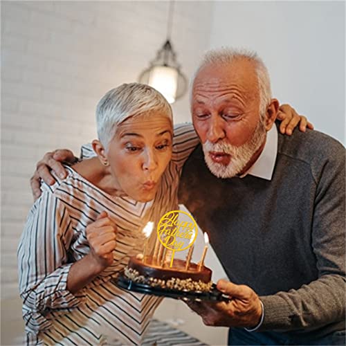 Happy Birthday Cake Topper 12Pcs Father Birthday Decorations Cupcake Picks Gold&Black Acrylic Cake Topper Dad Party Food Decoration Happy Father‘s Birthday Party Favors Supplies #TOP5