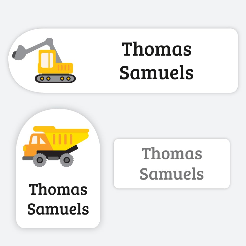 72 x Construction Site Premium Name Labels with Revolutionary Stay-Put Technology - Mixed Sizes for Clothes, Equipment, School Uniform, No Iron (SFP)