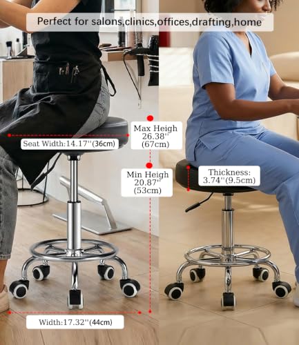 Image of 500lbs Heavy‑Duty Adjustable Rolling Stool with Wheels & Footrest Ring