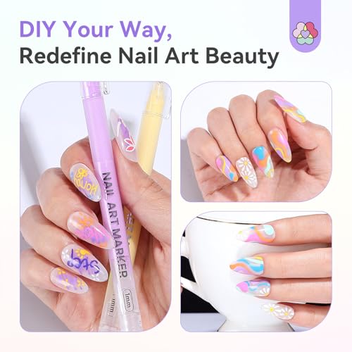 Image of SAVILAND Nail Art Pens Set: 12 Colors Quick-Drying Ballpoint 3D Nail Polish Pens Paint Markers for Nail Art Painting, Dotting, Liner & Detailing Design, Beginner-Friendly DIY Manicure Tools Kit