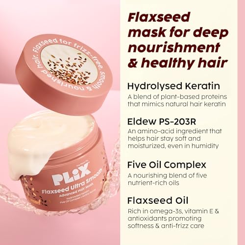 Image of PLIX THE PLANT FIX Flaxseed Keratin Smoothening Mask for Deep Nourishment & Salon-Like Shine | Plant Keratin PF | Flaxseed Oil | Softer, Smoother Hair | For Men & Women