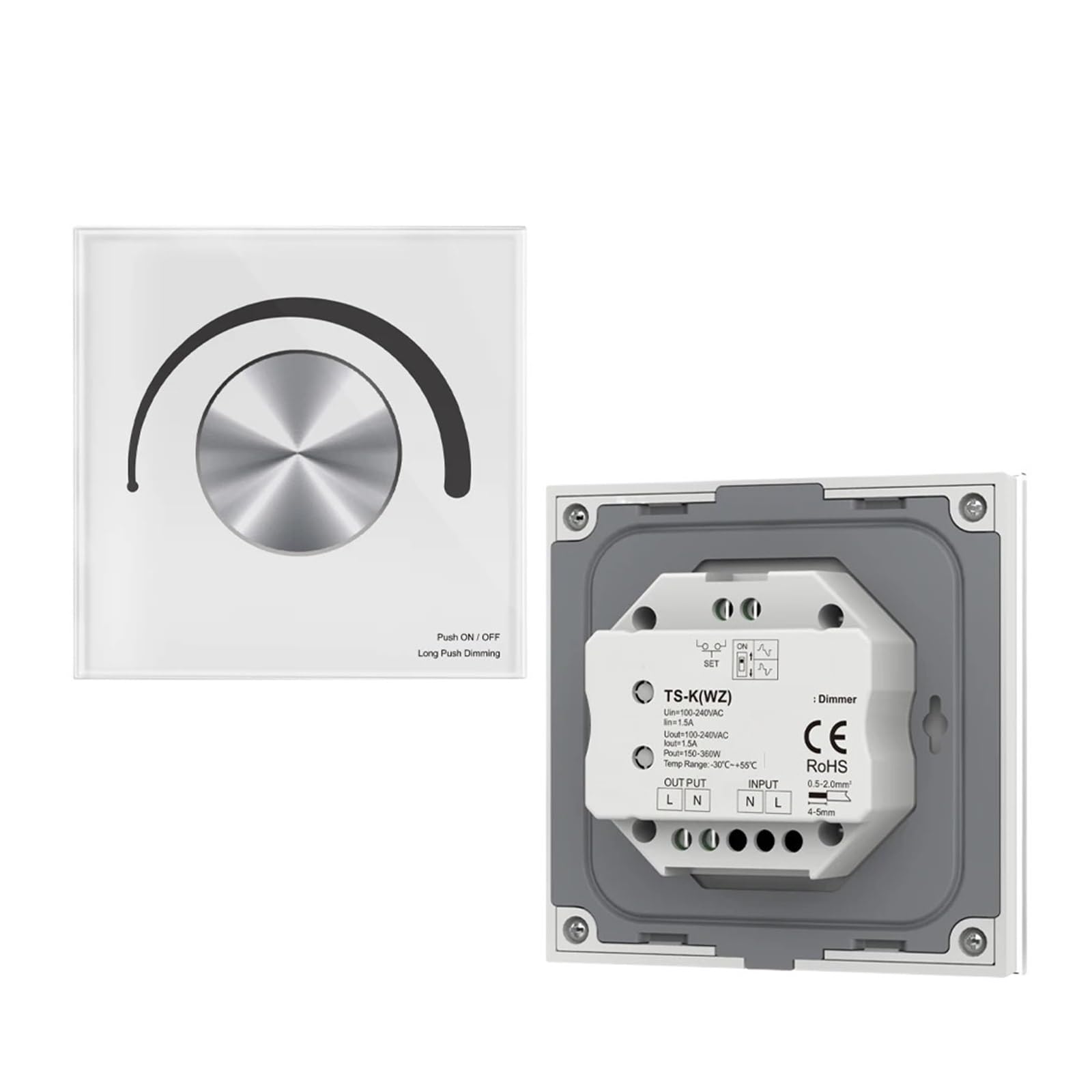 Controlador LED atenuador LED interruptor de atenuación Panel de vidrio giratorio atenuación Control de voz luz LED monocromática regulable(White Triac Dimmer)