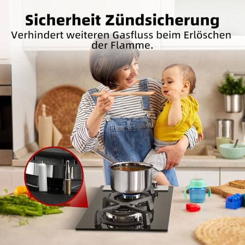 Gaskochfeld 2-flammig GASLAND GH30BF aus Glas für Einbau