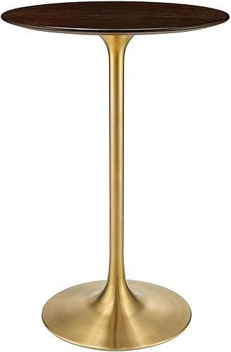 Modway Lippa - Mesa redonda de bar moderna de mediados de siglo con grano de madera de cerezo y nogal cerezo dorado