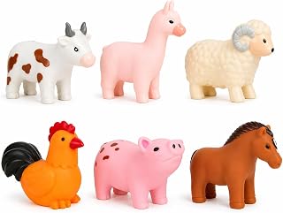 No Hole Bath Toys for Babies, 6 Pack Sealed Farm Animal Bath Toys for Toddlers 1-3 with Mesh Storage Bag, Soft Non-Squirting Baby Water Toys, Cow Pig Horse Sheep Chicken Alpaca