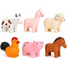 No Hole Bath Toys for Babies, 6 Pack Sealed Farm Animal Bath Toys for Toddlers 1-3 with Mesh Storage Bag, Soft Non-Squirting Baby Water Toys, Cow Pig Horse Sheep Chicken Alpaca