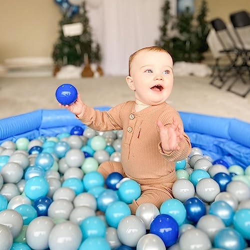 YUFUL Ball Pit Balls 100pcs for Kids, Plastic Balls for Ball Pit, 2.2-Inch Crush Proof Play Balls BPA Free Non-Toxic, 5 Kinds of Bright Color Ocean Balls Include a Reusable Net Bag (Blue) - Thumbnail 5