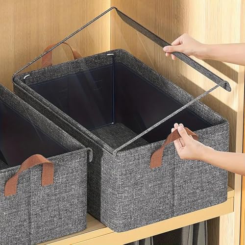 Image of FLYNGO 4Pcs Clothes Organizer for Wardrobe with Metal Frame, Foldable Storage Box for Clothing with Handle and Lid for Pants, Jeans, Sweater (Pack of 4)