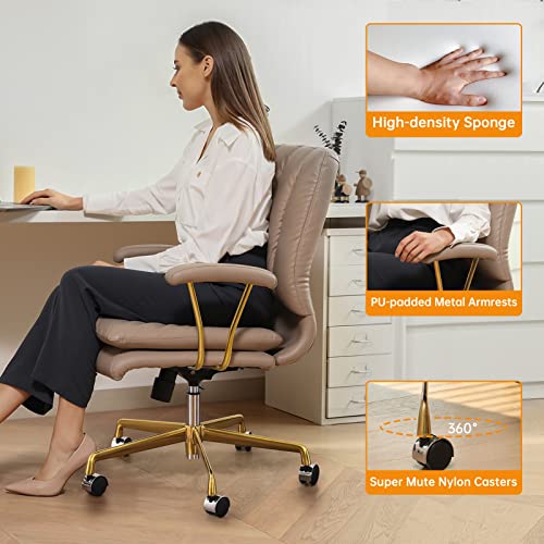 Leagoo Pu-Padded Office Desk Chair, 130° Tiltable Mid-Back Ergonomic Chair Computer Chair, Swivel Executive Office Chair, Home Office Desk Chairs With Upholstered Armrest & Thickened Cushion #TOP4