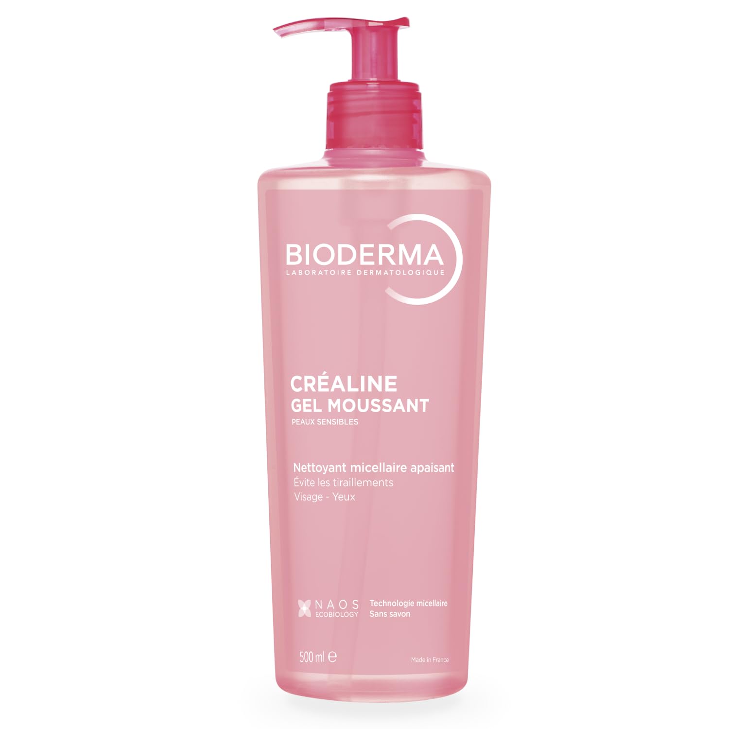 BIODERMA Sensibio Gel Moussant - Nettoyant apaisant micellaire - Démaquille le visage et les yeux - Peaux sensibles - Renforce l’hydratation naturelle - Flacon pompe 500 ml