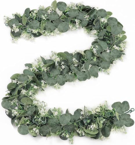 Weldomcor Guirnalda de eucalipto, guirnalda de hojas de eucalipto artificiales de 6 pies, vides de vegetación sintética, plantas colgantes para arco de boda, fiesta, centro de mesa, decoración de