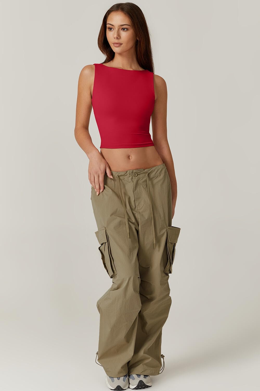 QINSEN Women's Sexy Open Back Sleeveless Crop Tank High Neck Slim Fit Cropped Tee Shirt Y2k Tops - Image 3