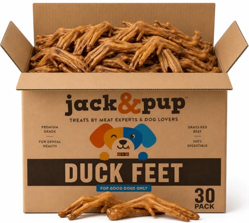 Jack&Pup Duck Feet for Dogs All Natural Dog Chews Single Ingredient Dehydrated Duck Feet Dog Treats Great for Small & Medium Dogs (30 Count) Great Alternative to Chicken Feet and Pig Ears