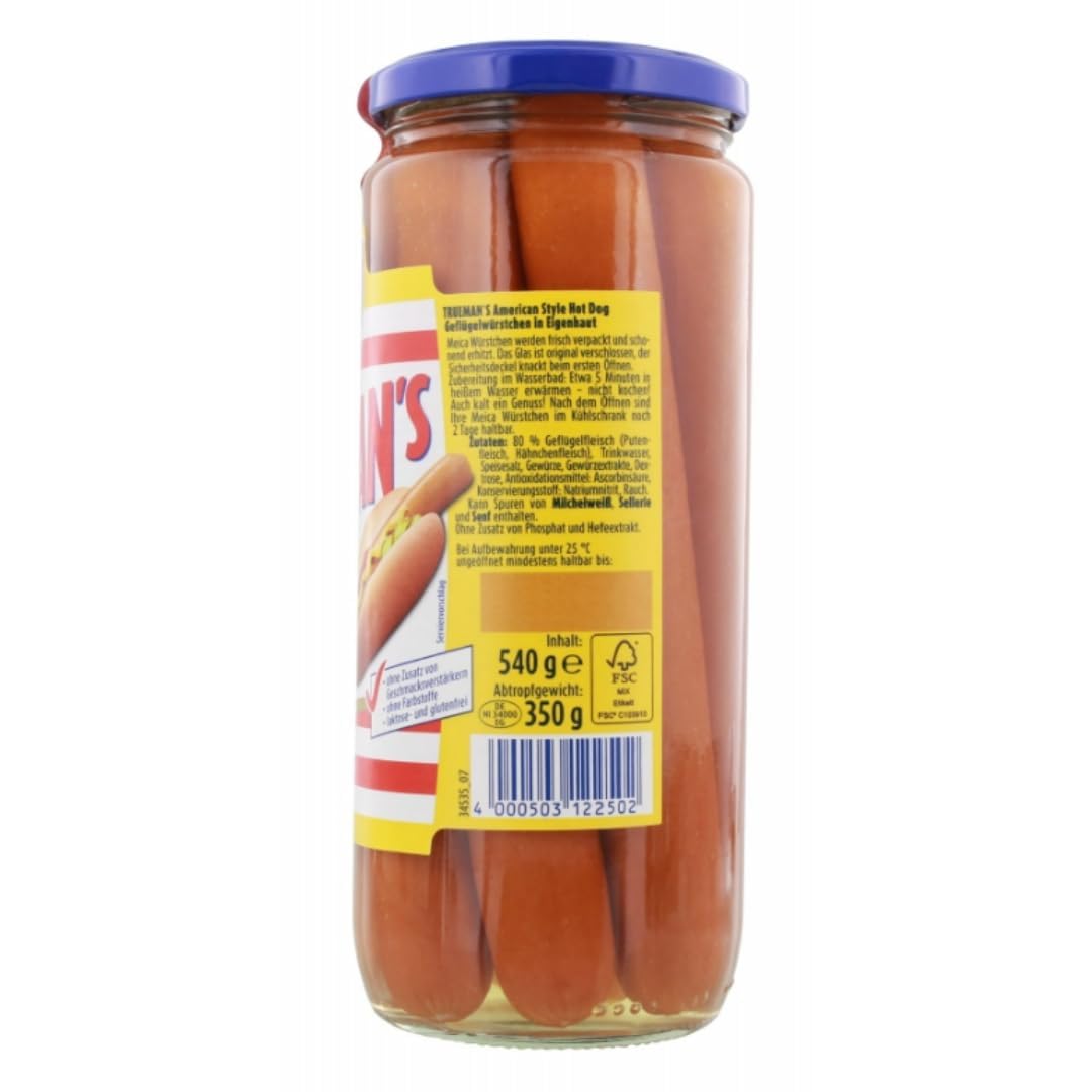 Meica Trueman's American Style Hot Dog 100% Geflügel Wurst 350 Gramm x 5 STÜCK