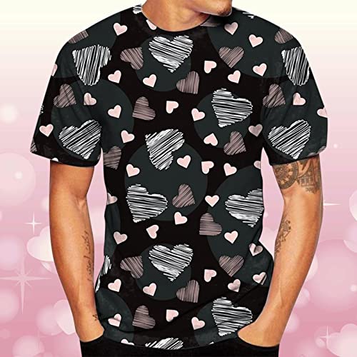Camiseta masculina de manga curta com estampa de algodão e estampa de dia dos namorados, G, GG