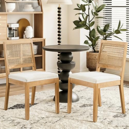 Rattan Dining Chairs Set of 2, French Country Cane Back Upholster...