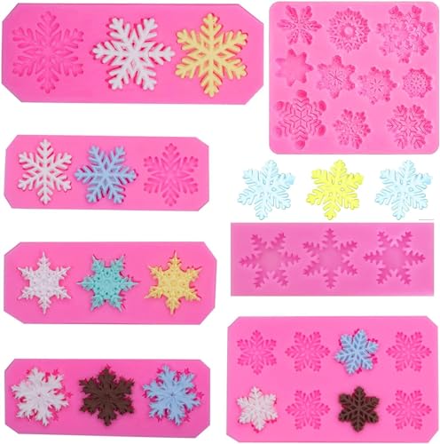 7Pcs Snowflake Silicone Molds for Christmas, 3D Winter Frozen Party Cupcake Topper Decorating Baking Tools, DIY Chocolate Candy Fondant Mold, Gum Paste Polymer Clay Resin Mold