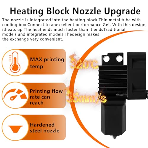 P1S/P1P Hotend-Komplettkit mit 60W-Keramikheizer & 0-320°C Thermistor – Vollmontiertes Hotend mit Lüfter, 0,4mm Düse aus gehärtetem Stahl, Heizblock – Kompatibel mit Bambu Lab P1 Serie 3D-Drucker
