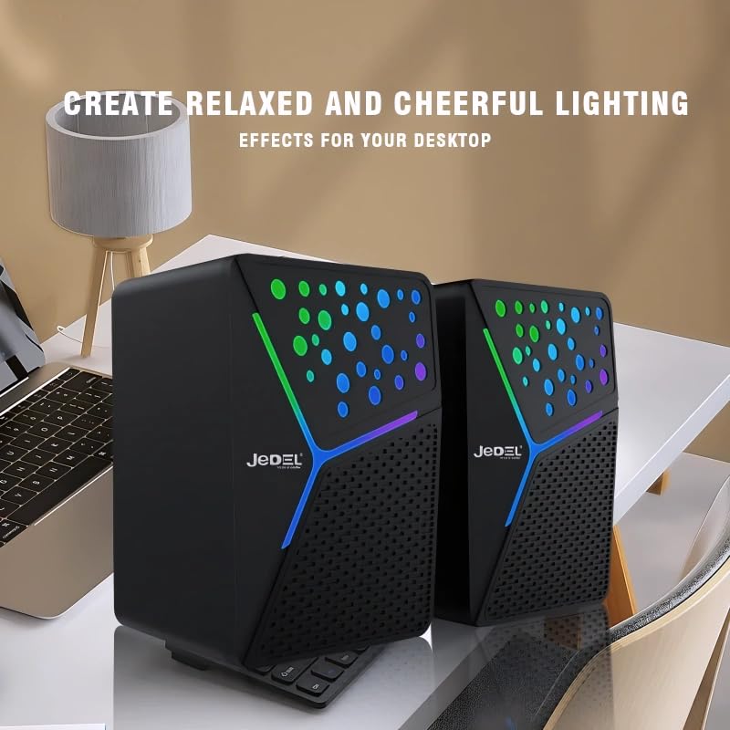 Image of Jedel 2x6W Gaming PC Speaker with RGB Lights, USB Powered Laptop Speaker, 3.5mm AUX Wired Stereo Computer Speaker for Desktop & Laptop, 20Hz-20kHz, Constellation S527 Black
