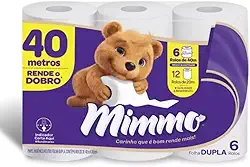 Mimmo Papel Higiênico Folha Dupla, 40m, 6 Rolos