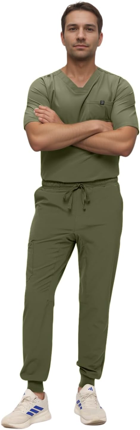 Monarch Uniforms Men's Jogger Scrub Set Tuck-in Scrubs for Men with Jogger Pants and One Pocket Top