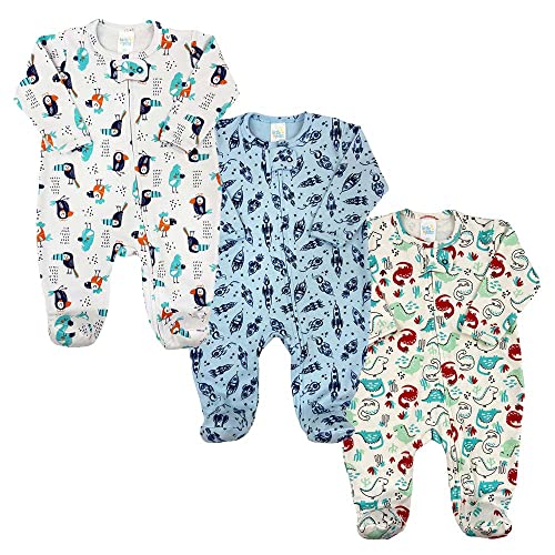 Kit 3 peças Macacão Bebê Zíper Suedine Estampado Menino(S/Pezinho) (M- EST)