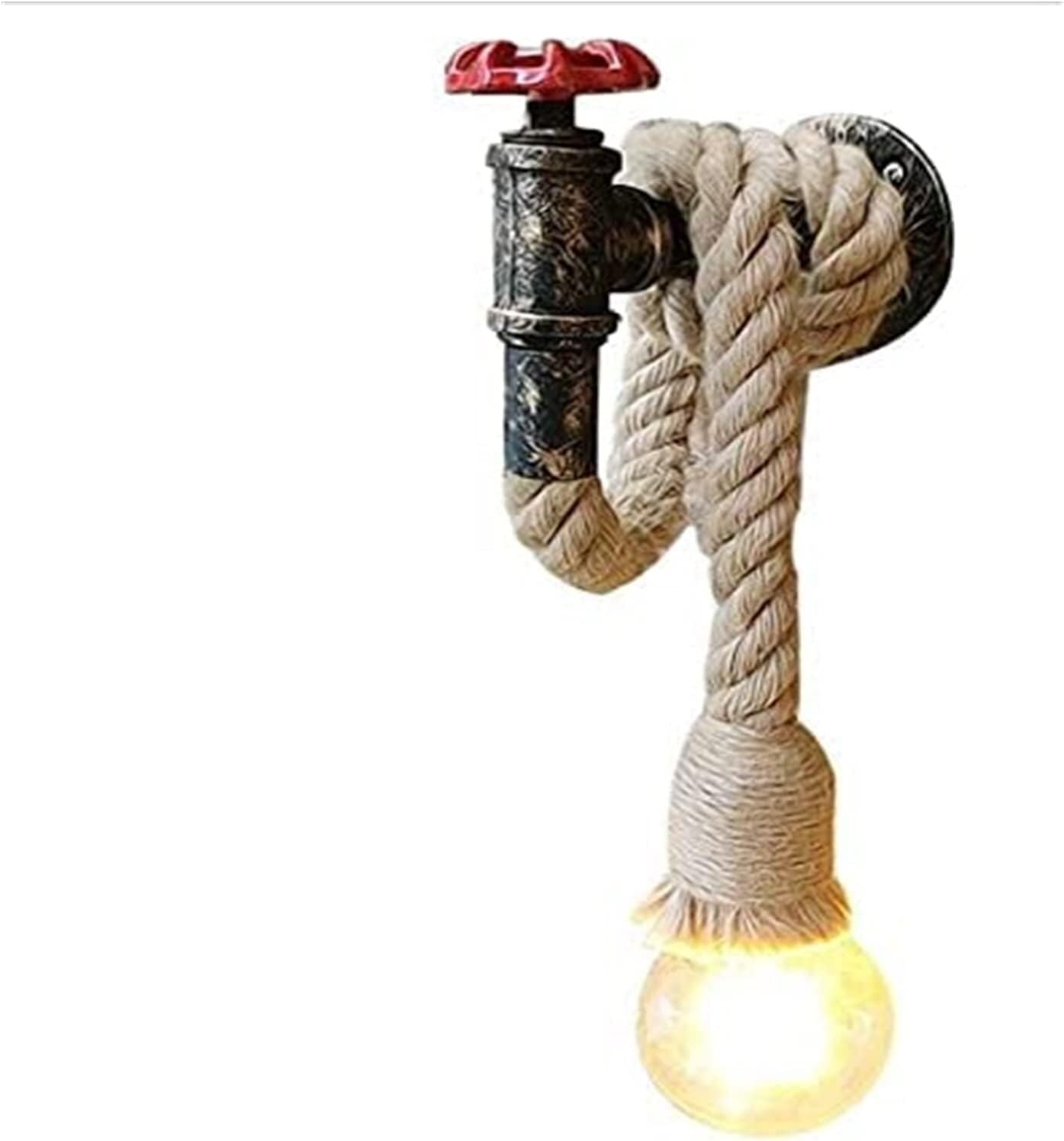 Pipa de agua Cáñamo industrial Barbería Tienda de ropa Escaleras Cuerda Metal rústico Grifo de válvula rojo Lámparas Steampunk de un solo loft